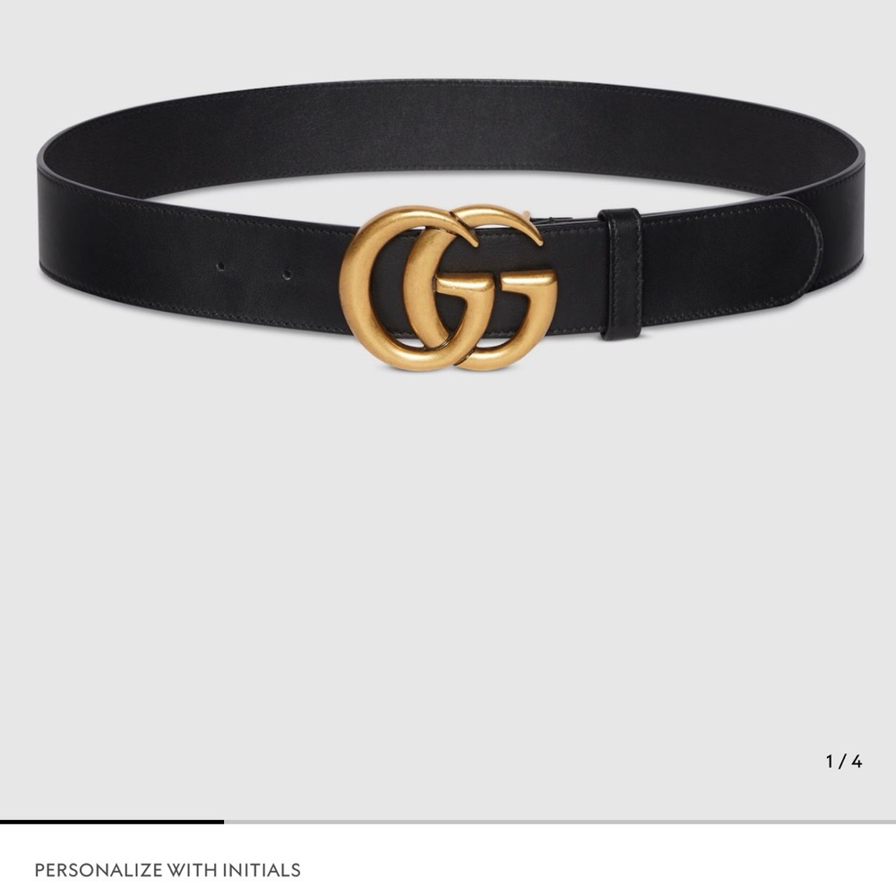 Gucci Marmont Black Leather Belt with Shiny Gold Buckle (Size Gucci 110)